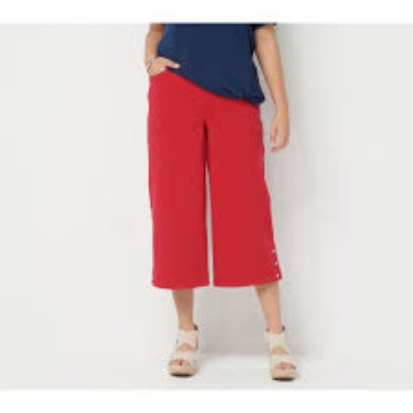 Quacker Factory Pants - NWT QUACKER FACTORY DREAMJEANNES WIDE LEG CULOTTE PANTS LIPSTICK RED XXS